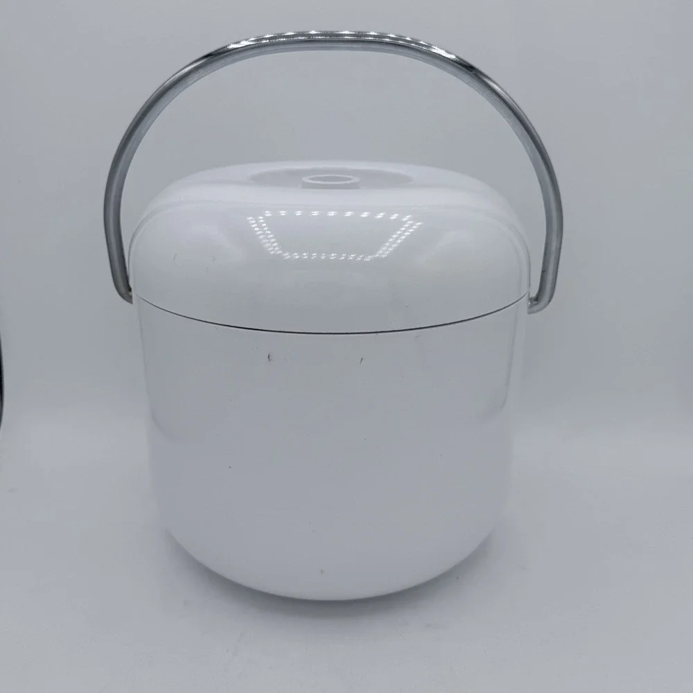 Vintage White Melamine Plastic Ice Bucket Metal Holder‎ Retro